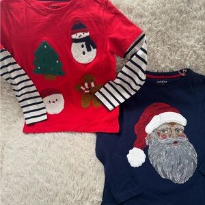 Boden Kids Long Sleeve Tees - Red and Navy with Holiday Appliqués